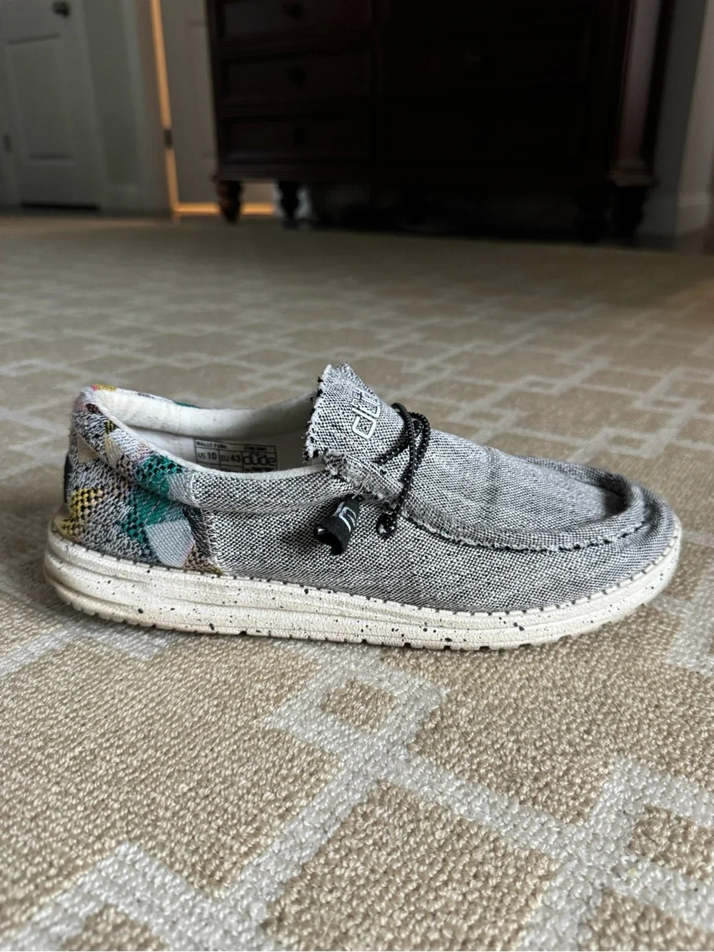 Hey Dude Wally Funk Grey Tribal Slip On Loafers Casual Shoes Men’s US 10